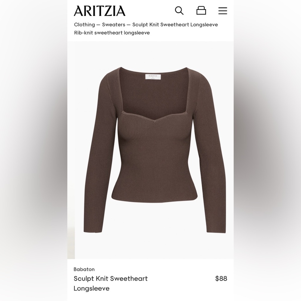 Aritzia Sculpt Knit Sweetheart Longsleeve - Rich Mocha Brown